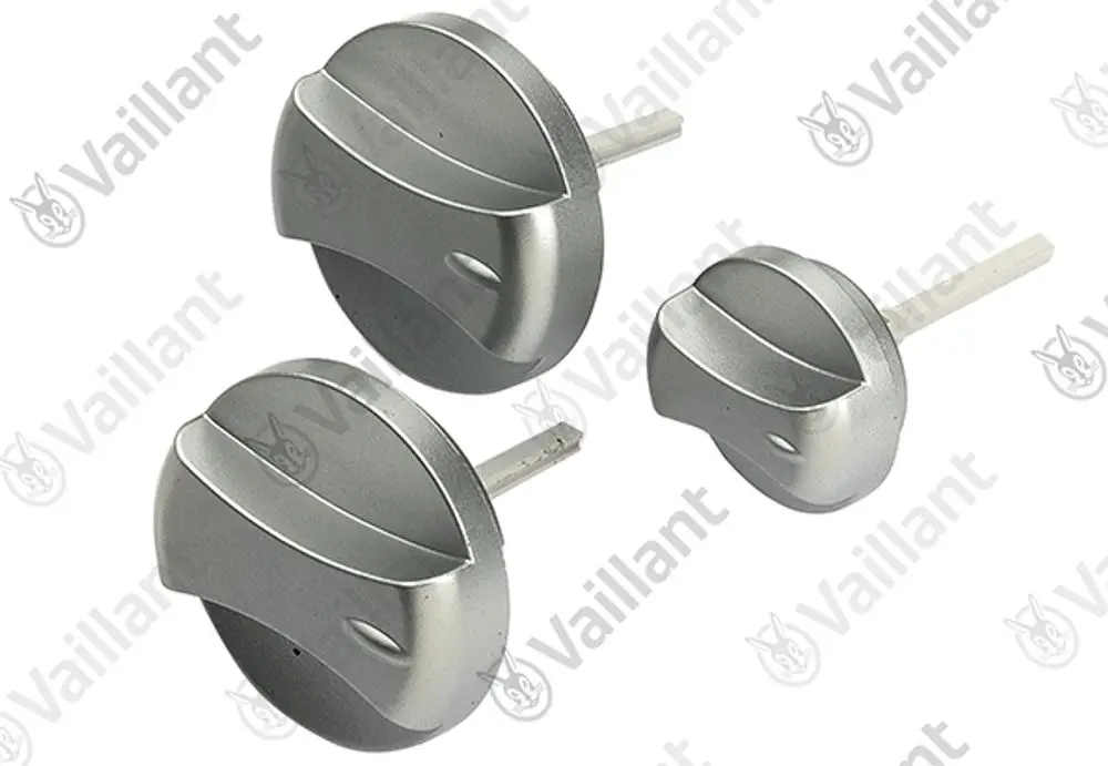 Vaillant Knöpfe in Platinfarbe, Satz aus drei Teilen, mit geschwungener Oberfläche und Befestigungsstift für Heizungsgeräte.